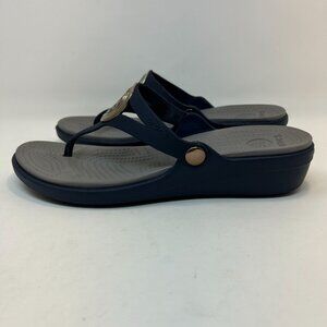 Crocs Sanrah Circle Slide Wedge Flip Sandal Women's 10 Navy Blue Gray
